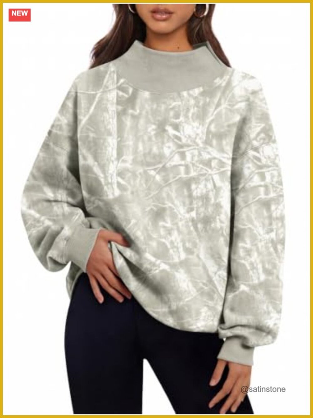 Oversized Fleece Lined Mock Neck Pullover Sweatshirt, Drop Shoulder